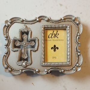 NWT CBK Ornate Silver Christian Catholic Religious Photo Frame w/ Cross